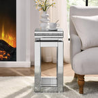 Mirrored End Table Square with Crystals, 2-Tier Modern Small Sofa Table with - Image 3