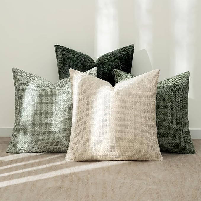 MIULEE Soft Decorative Chenille Pillow Covers Green 20x20 Pack of 4 | Nordic - Image 3