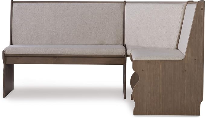 Linon Lucy Natural Wood and Linen Upholstered Corner Nook Kitchen Dining Set - Image 8