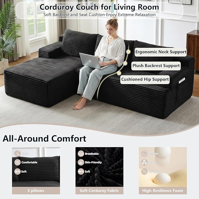 96" Cloud Sectional Couch with L-Shape Chaise, Modular Comfy Sofa Chaise Longue - Image 3