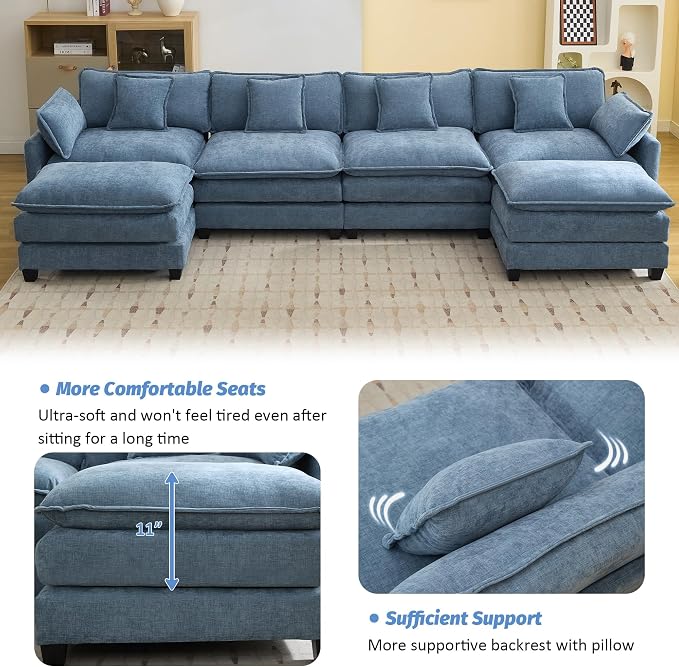 147'' Sectional Cloud Deep Seat Couch, Oversized Chenille U Shaped Sectional - Image 3