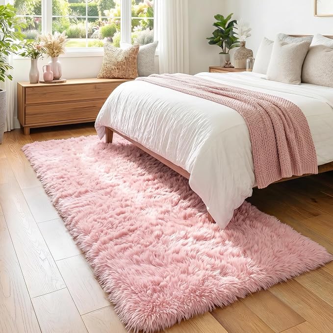 Pink Runner Rugs for Girls Bedroom, Plush Fluffy Hallway Rug 2x6 Ft | Kawaii - Image 4