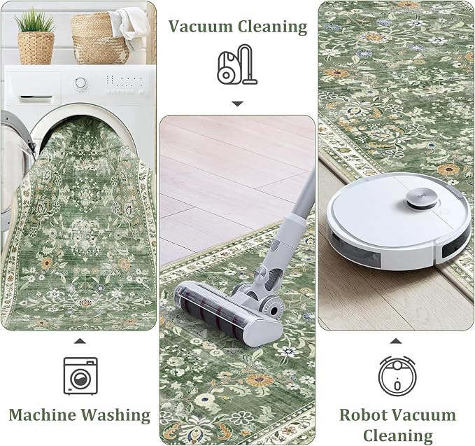 Yamaziot 2x5 Washable Hallway Runner Rug Non Slip Floral Carpet, Sage Green | - Image 4