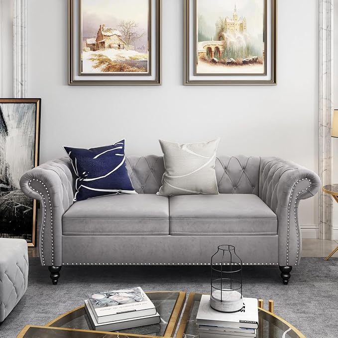 Chesterfield Loveseat Sofa, Modern Velvet Small Sofa Couch 2 Seater by RUSTYER