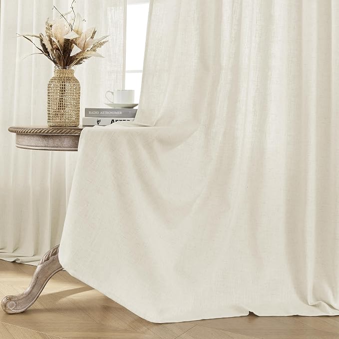 Joydeco Linen Curtains 2 Panel Set, Light Filtering, Ivory on Linen Curtains 96 - Image 4