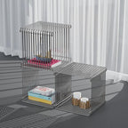 Square Geometry Retro Side Table Prime-Stainless Steel Linear Metal End Table - Image 6
