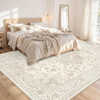 10x14 Area Rugs Living Room: Bedroom Washable Carpet Beige White | Vintage Boho - Image 2