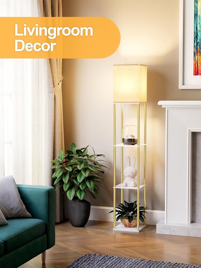 Floor Lamp with Shelves, Modern Corner Display Standing Column Shelf Lamp - Image 7