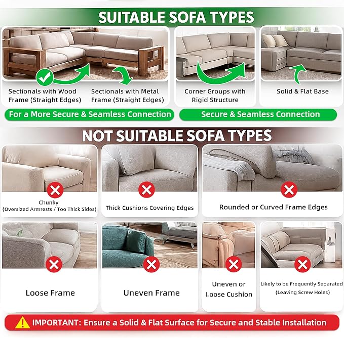 LazyMe Universal Sectional Sofa Interlocking, Sectional Couch Connectors - Image 6