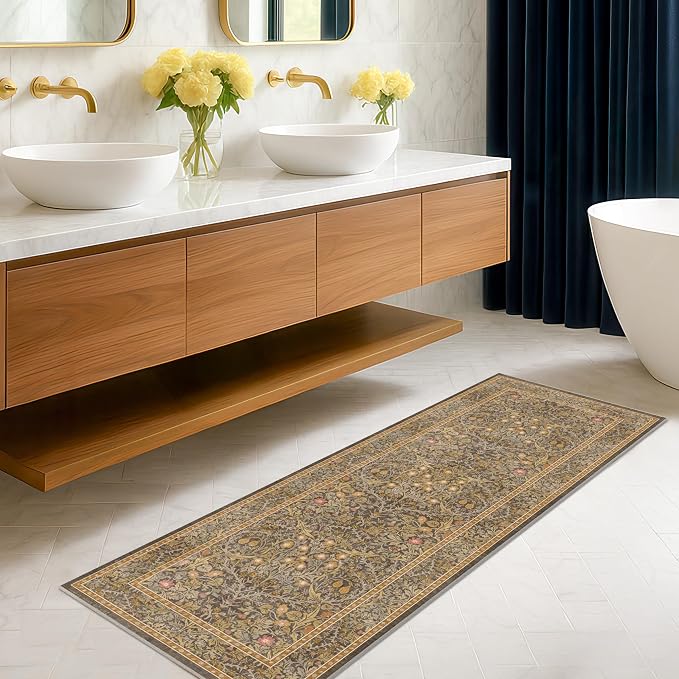 Non Slip 2x7 Gold Brown Runner Rugs by HazoHaus