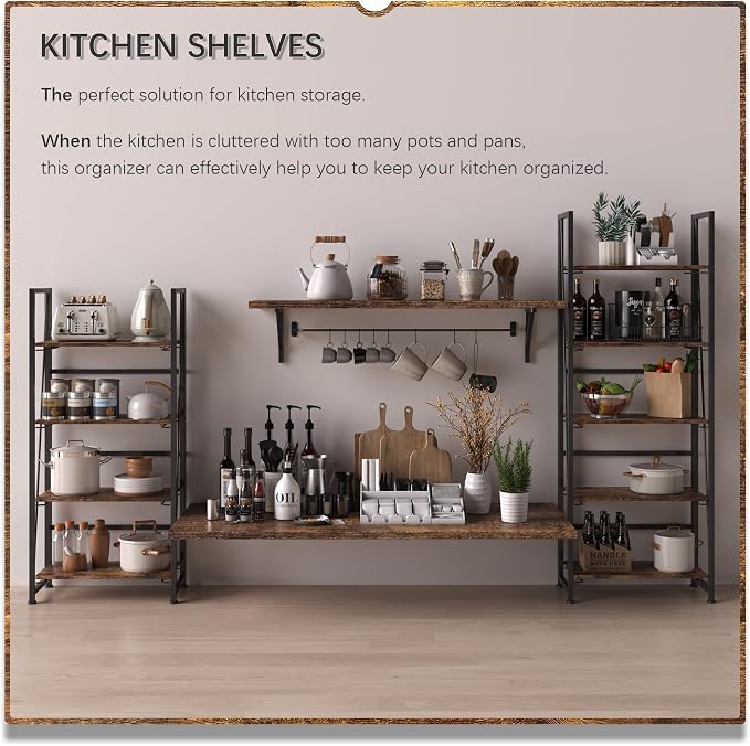 4NM No Assembly Folding Bookshelf Storage Shelves 4 Tiers Vintage Bookcase - Image 6