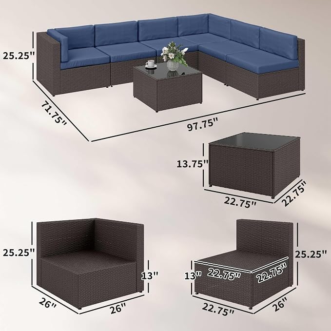 Outsunny 7 Piece Patio Furniture Set, Wicker Outdoor Sectional Sofa Set - Image 3