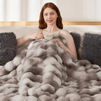 Luxury 1000GSM Faux Rabbit Fur Throw Blanket, Super Heavy Warm Cozy Brown - Image 6