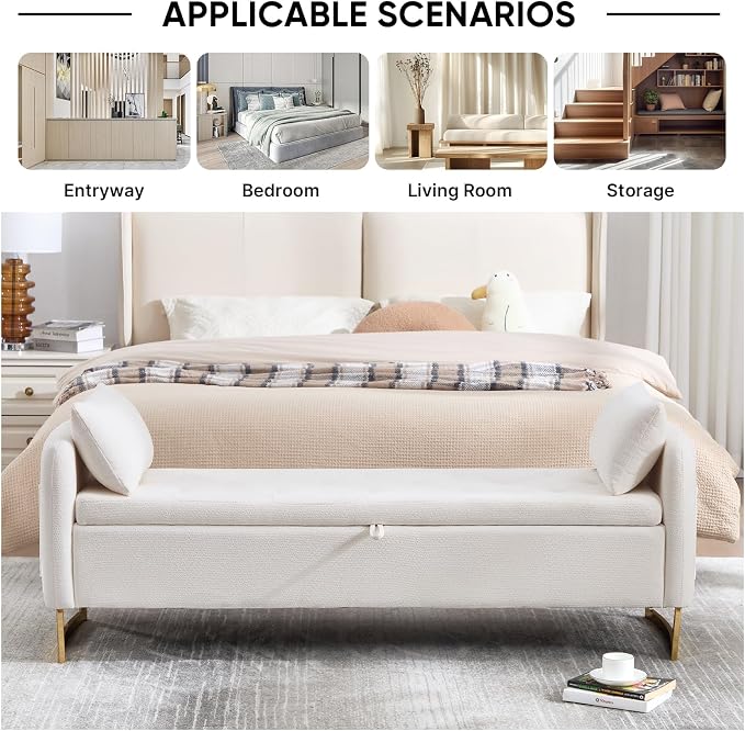 65" Storage Ottoman Bench, Storage Bench - Image 5