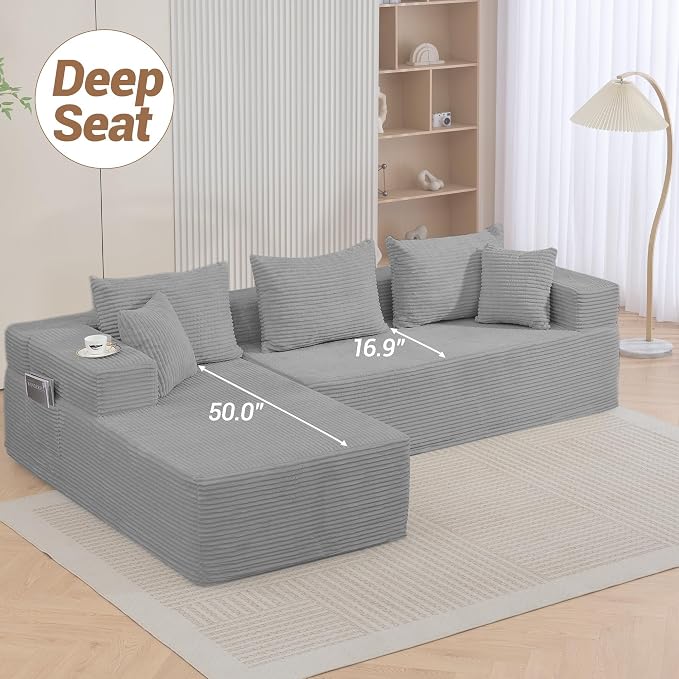 105'' Cloud Sectional Couch, Modular L-Shaped Boneless Sectional Sofa, Corduroy - Image 5