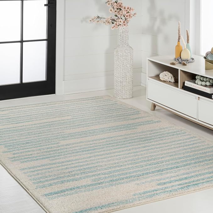 JONATHAN Y Khalil Modern Berber Stripe Cream/Turquoise Indoor Area Rug - Image 5