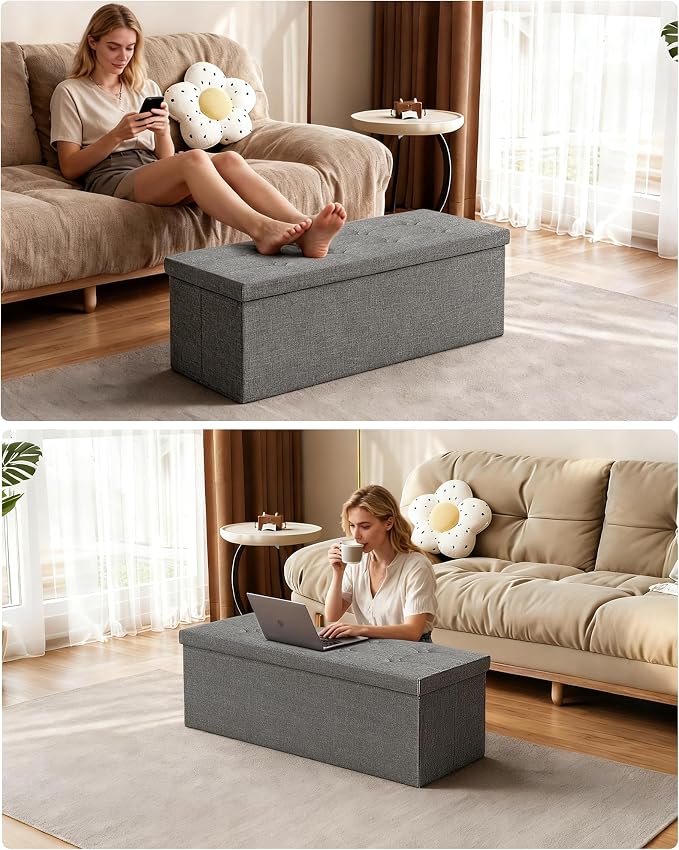 GLAXYFUR 43.3 inches Folding Storage Ottoman Bench Storage Chest Footrest - Image 5