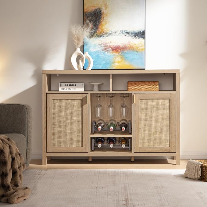 SICOTAS Rattan Coffee Bar Cabinet, Farmhouse Liquor Cabinet - Image 6