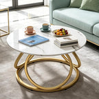 O&K FURNITURE Gold Round Coffee Table, Faux Marble Top - Image 8