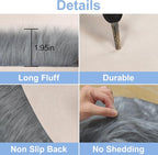 15.7 Inch Grey Mini Round Faux Fur Sheepskin Rugs Small Fluffy Circle Rug - Image 5