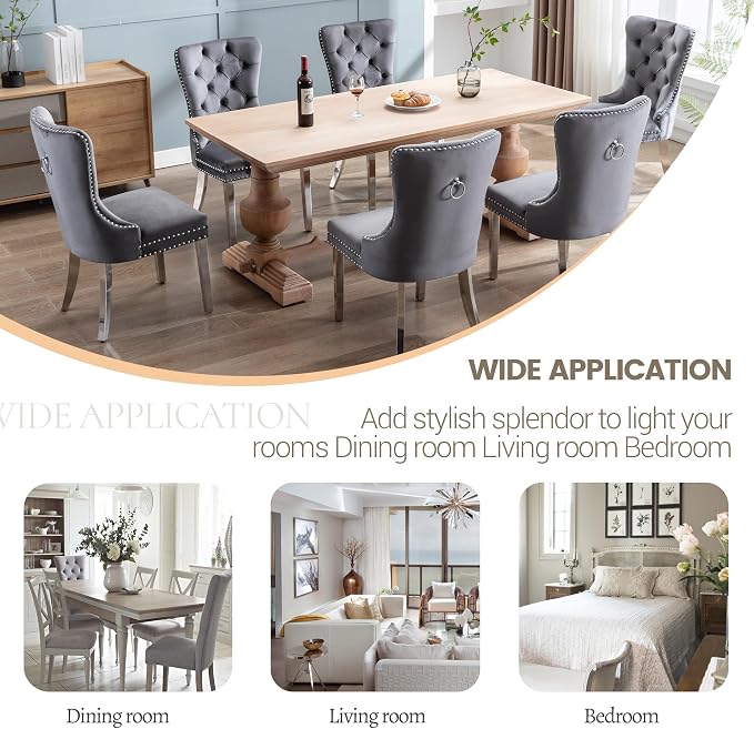KCC Velvet Dining Chairs Set of 4, Upholstered High-end Tufted Dining Chair - Image 7