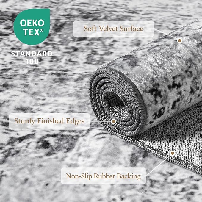 Rugflix 5x7 Area Rugs for Living Room, Washable Grey Large Rug | Machine - Image 3
