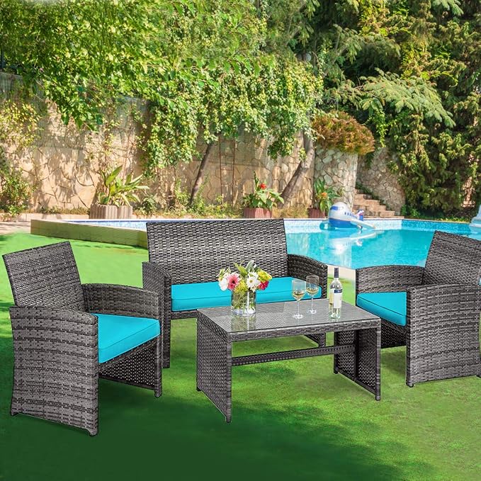 Tangkula 4 PCS Wicker Patio Conversation Set, Outdoor Rattan Sofas - Image 2