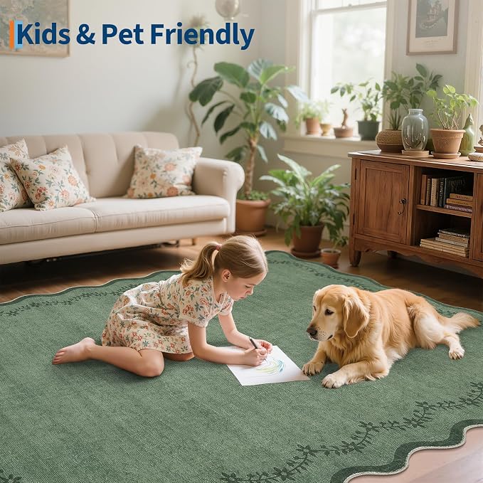 GarveeHome 4x6 Scalloped Washable Area Rug Green Nursery Kids Bedroom Rug | - Image 4