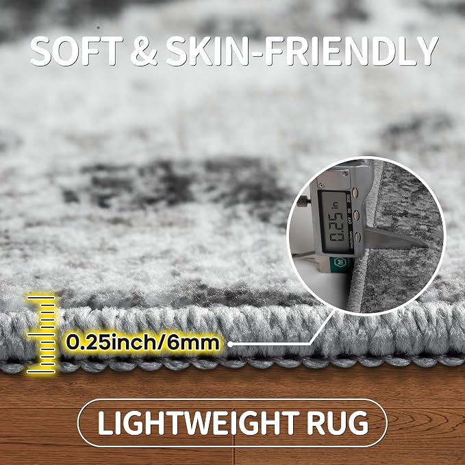 6x9 Area Rugs for Living Room Bedroom Dining Room Washable Black Grey | Soft - Image 6