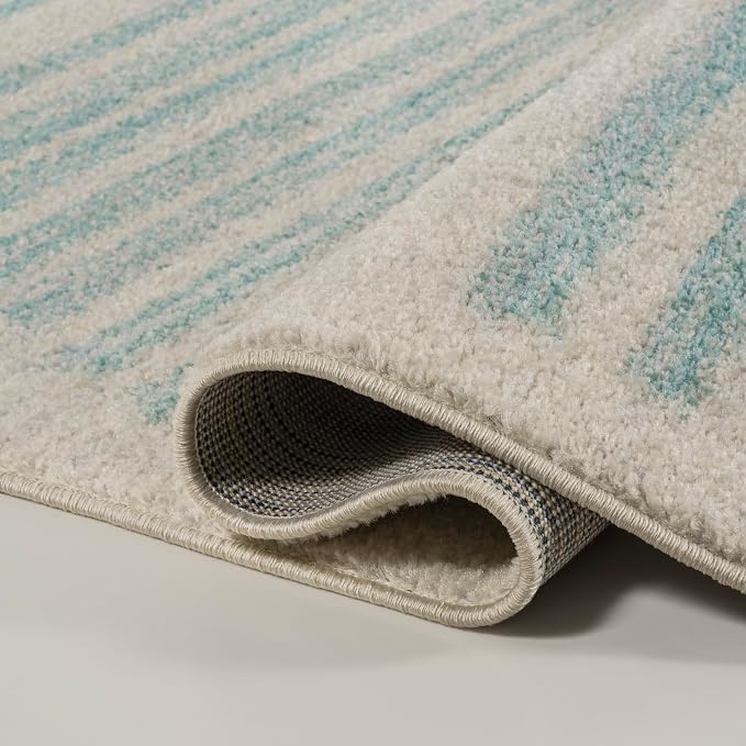 JONATHAN Y Khalil Modern Berber Stripe Cream/Turquoise Indoor Area Rug - Image 7
