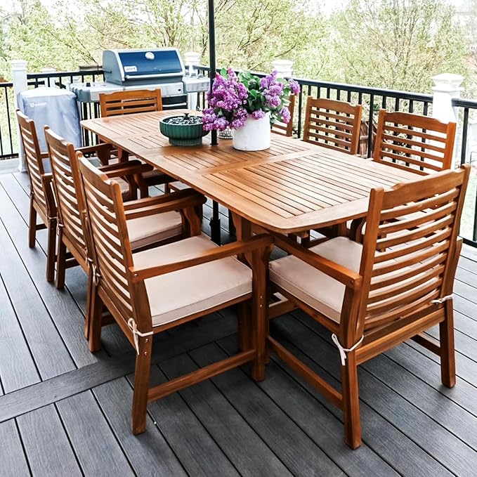 PHI VILLA 9 Pieces Acacia Wood Patio Dining Set - Image 7