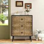 Carved Black Wood Nightstand, 3 Drawers Accent Cabinet, Vintage End Table by LFGUIZO