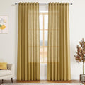 Gold Linen Curtains 84 Inch Length 2 Panels Set by Nanspring