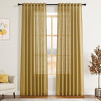 Gold Linen Curtains 84 Inch Length 2 Panels Set by Nanspring