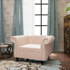 ORRD 2 Piece Living Room Set, Velvet Chesterfield Sofa Couch Chair - Image 4