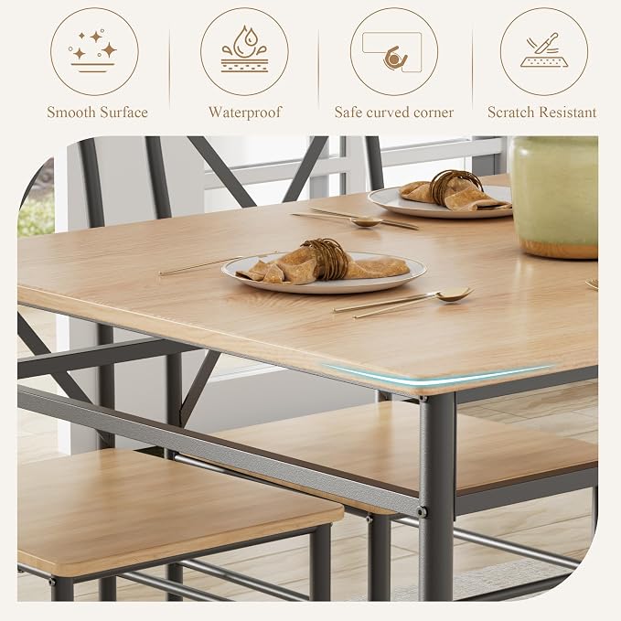 VECELO Dining Table Set for 4, 5-Piece Wood Kitchen Table - Image 3