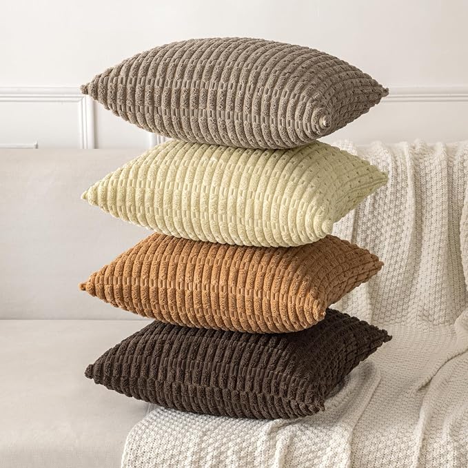 MIULEE Corduroy Decorative Throw Pillow Covers 16x16 Brown Pack of 2 | Soft - Image 4
