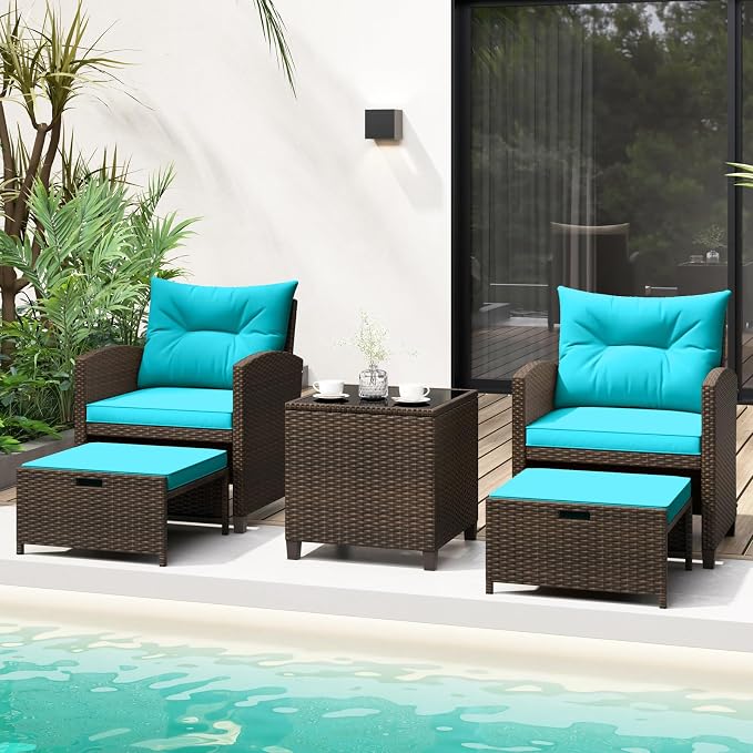 Tangkula 5 Pieces Patio Conversation Set, PE Wicker Outdoor Furniture Set - Image 2