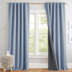 NICETOWN Full Blackout Back Tab Linen Curtains 84" Long 2 Panels Set, Boho-Chic by NICETOWN
