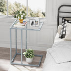 End Table, C Shaped Side Table for Sofa, Glass Couch Tray Snack Dinner Table - Image 7