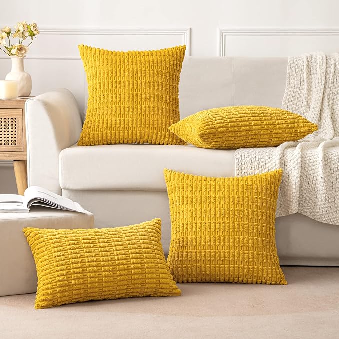 MIULEE Euro Decorative Throw Pillow Covers 26x26 Mustard Yellow Pack of 2 | - Image 5