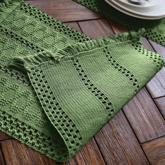 Macrame Table Runner Green Boho Table Runners - Image 4