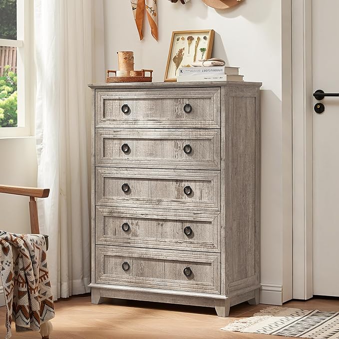 Joaxswe Farmhouse 5 Drawer Dresser - Image 5