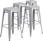 Flash Furniture Lily 4 Pack Commercial Grade 30" High Backless Silver Metal by FlashFurniture