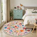 PLHXFR Round Area Rug Living Room: 6 ft Floral Washable Soft Carpet Beige | - Image 3