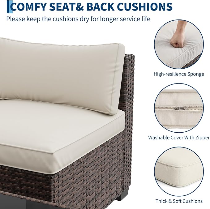 GarveeHome 7-Piece Modular Outdoor Patio Set, Sectional Rattan Wicker Sofa - Image 3