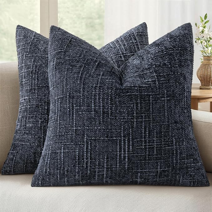 MIULEE Chenille Textured Throw Pillow Covers Navy Blue 18x18 Set of 2 | Slubby by MIULEE