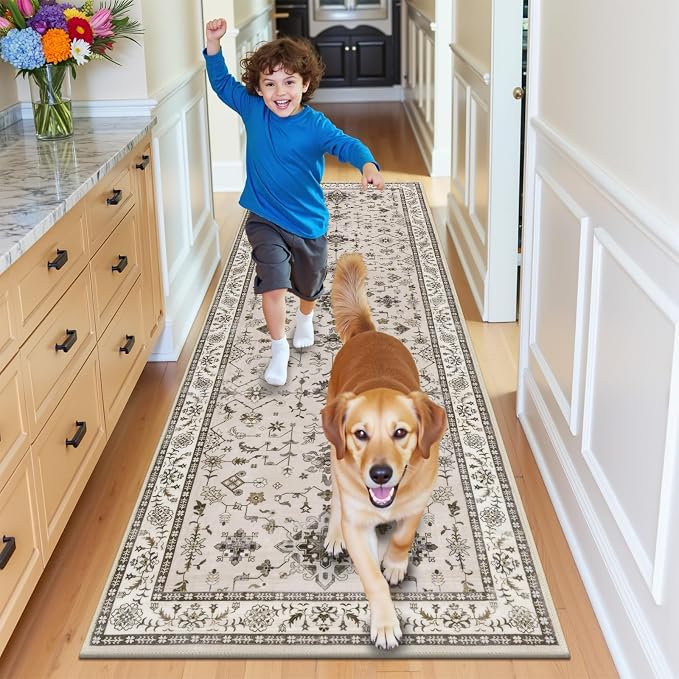 HEBE Hallway Runner Rug 2'x8', Washable Non Slip Kitchen Rug Runner | Soft Boho - Image 8