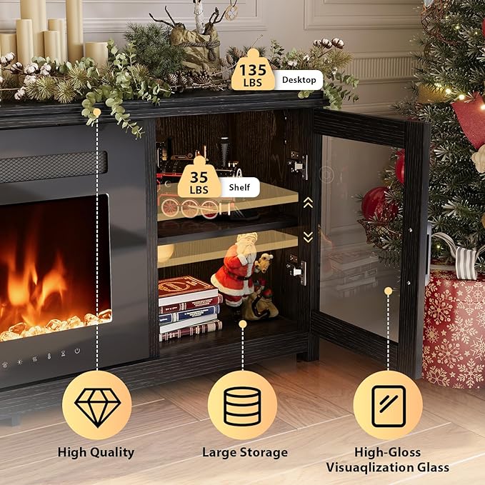 MXV 80" Fireplace TV Stand, Modern Entertainment Center - Image 6