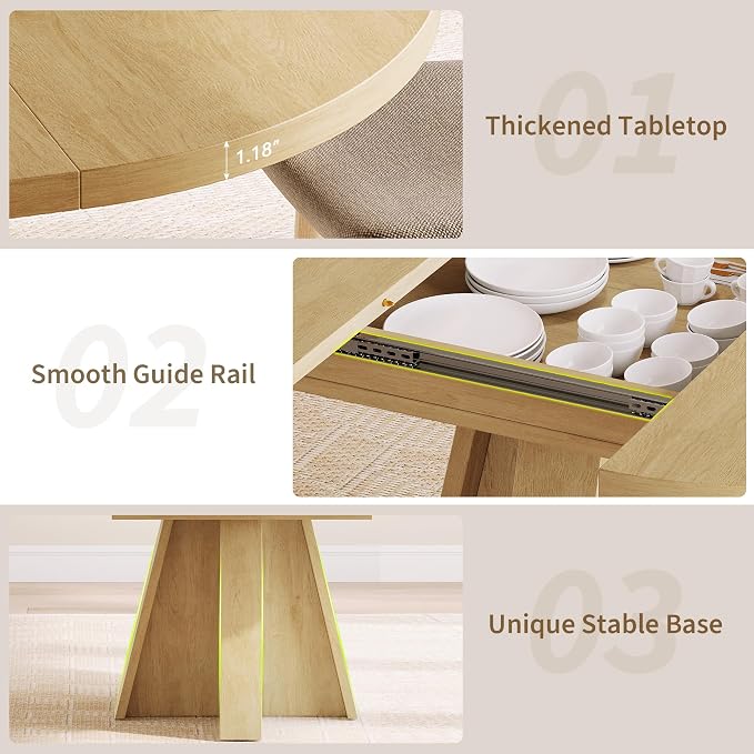 iPormis 43.3in-59in Extendable Round Dining Table - Image 7